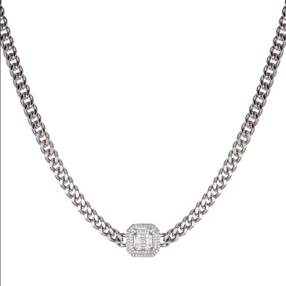 💎Street Fashion Silver Toned Zirconia Chain Necklace princess cut - Picture 8 of 10